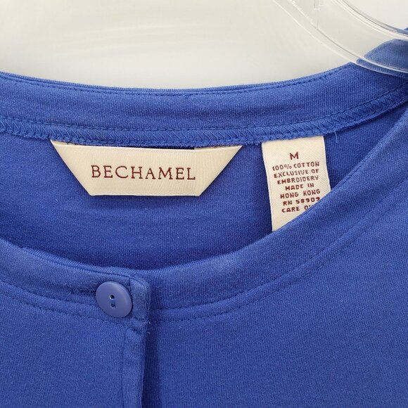 BECHAMEL Vacation Themed Embroidered Blue Cotton Button Down Top M - Picture 4 of 9